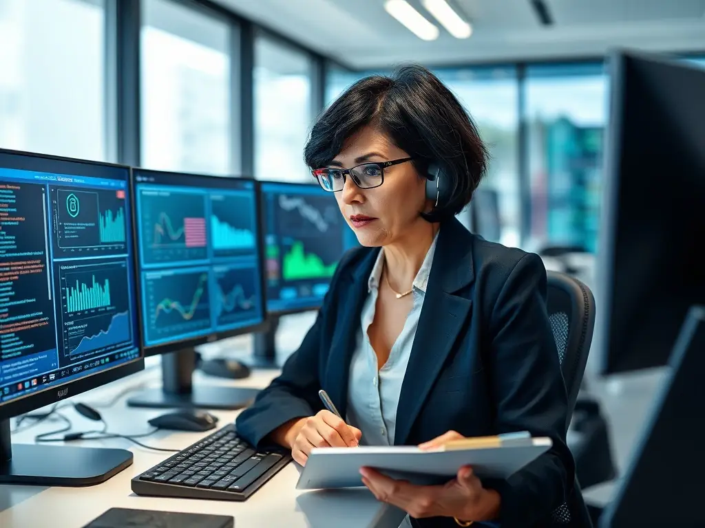 A cybersecurity expert is conducting a security audit, identifying vulnerabilities and recommending solutions to protect sensitive data.