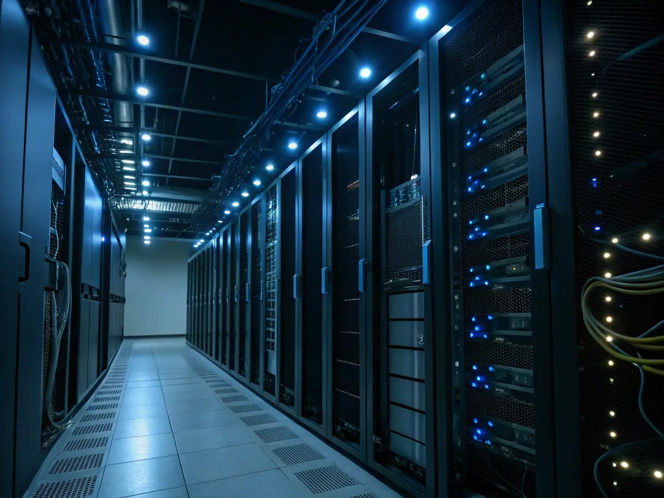 A secure data server room with blinking lights and visible security protocols, symbolizing data protection and integrity.