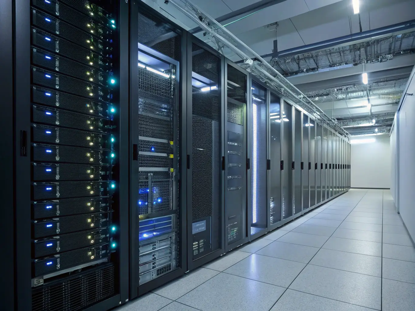 An image depicting a server room with various servers and networking equipment, emphasizing the infrastructure required for WAN management.