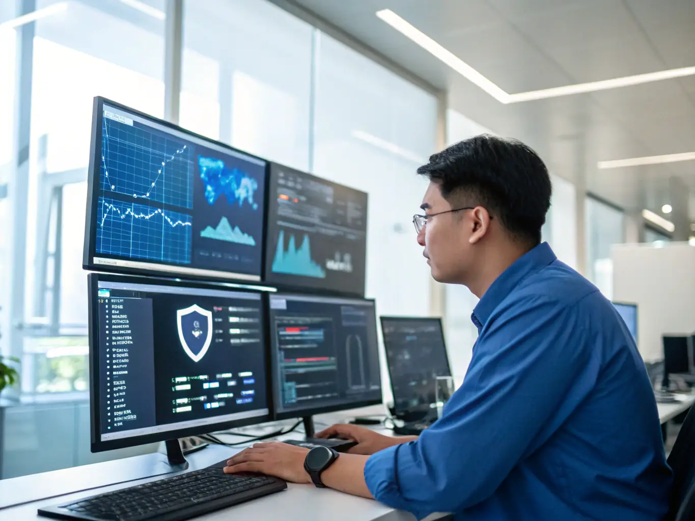 A cybersecurity expert analyzing network security logs, identifying and mitigating potential threats to a business's network.